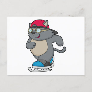 Katze als Eis-Skater mit Eis-Skaten Postkarte