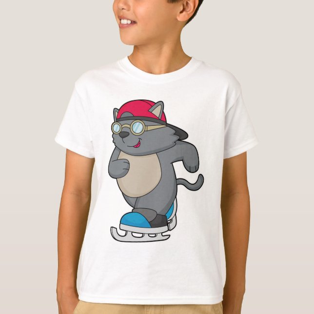 Katze als Eis-Skater mit Eis-Skaten T-Shirt (Vorderseite)