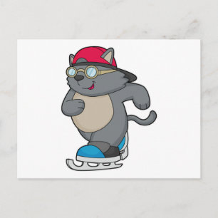 Katze als Eisläufer mit Schlittschuhen Postkarte
