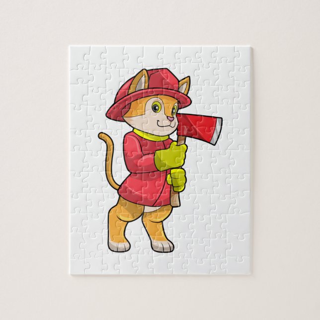 Katze als Feuerwehrmann mit Ax Puzzle (Vertikal)