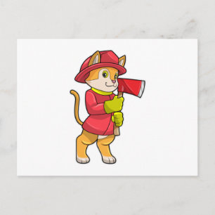 Katze als Feuerwehrmann mit Axt Postkarte