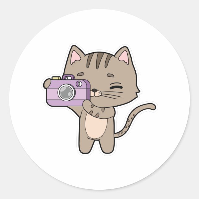 Katze als Fotograf mit Kamera Runder Aufkleber (Vorderseite)