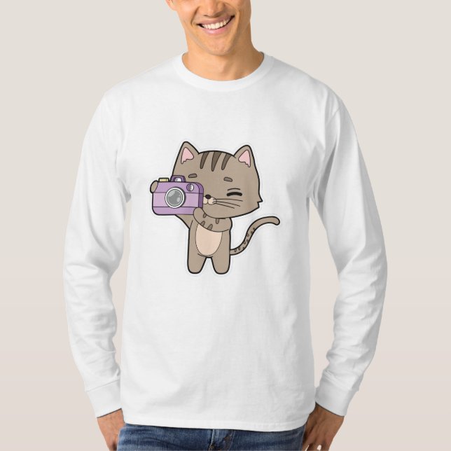 Katze als Fotograf mit Kamera T-Shirt (Vorderseite)