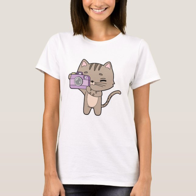 Katze als Fotograf mit Kamera T-Shirt (Vorderseite)