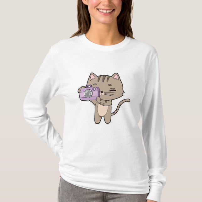 Katze als Fotograf mit Kamera T-Shirt (Vorderseite)