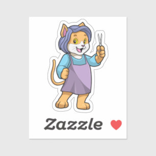 Katze als Friseur mit Schere Aufkleber