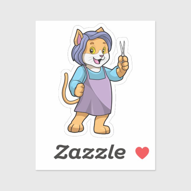 Katze als Friseur mit Schere Aufkleber (Blatt)