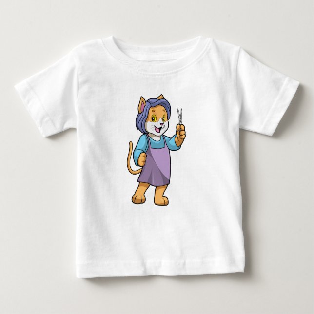 Katze als Friseur mit Schere Baby T-shirt (Vorderseite)