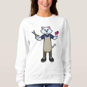 Katze als Friseur mit Schere & Haartrockner Sweatshirt
