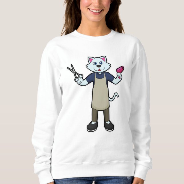 Katze als Friseur mit Schere & Haartrockner Sweatshirt (Vorderseite)
