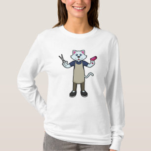 Katze als Friseur mit Schere & Haartrockner T-Shirt