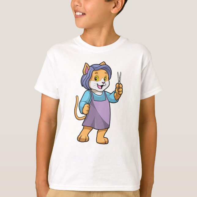 Katze als Friseur mit Schere T-Shirt (Vorderseite)