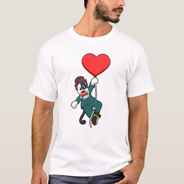 Katze als Groom mit Herzballon T-Shirt (Vorderseite)