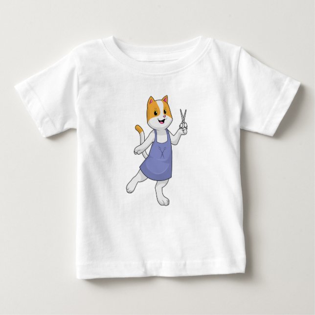 Katze als Haarstylistin mit Schere Baby T-shirt (Vorderseite)