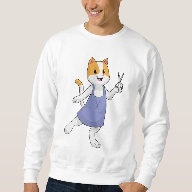 Katze als Haarstylistin mit Schere Sweatshirt (Vorderseite)