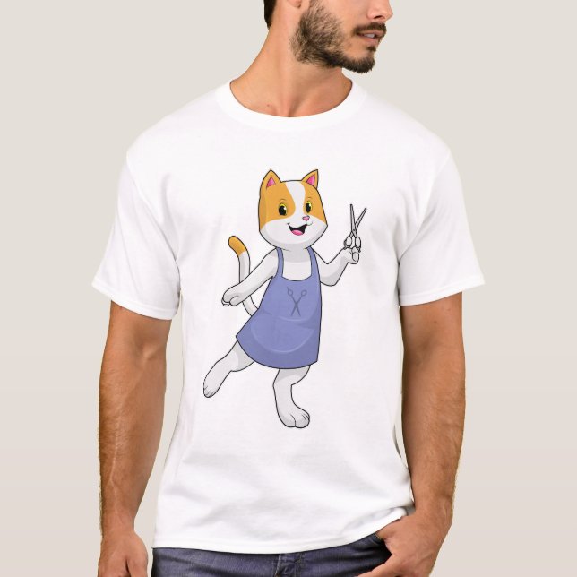 Katze als Haarstylistin mit Schere T-Shirt (Vorderseite)