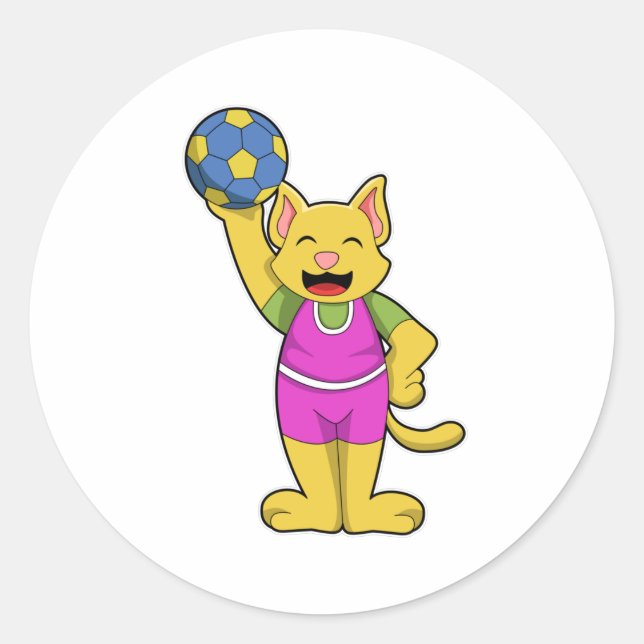 Katze als Handballspieler mit Handball Runder Aufkleber (Vorderseite)