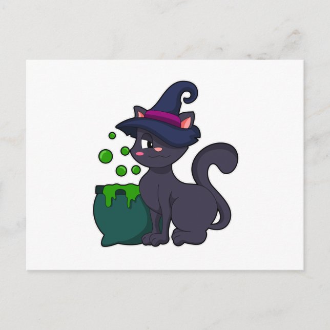 Katze als Hexe mit Cauldron Postkarte (Vorderseite)