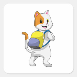 Katze als Hiker mit Rucksack Quadratischer Aufkleber