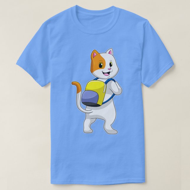 Katze als Hiker mit Rucksack T-Shirt (Design vorne)