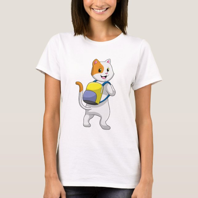 Katze als Hiker mit Rucksack T-Shirt (Vorderseite)