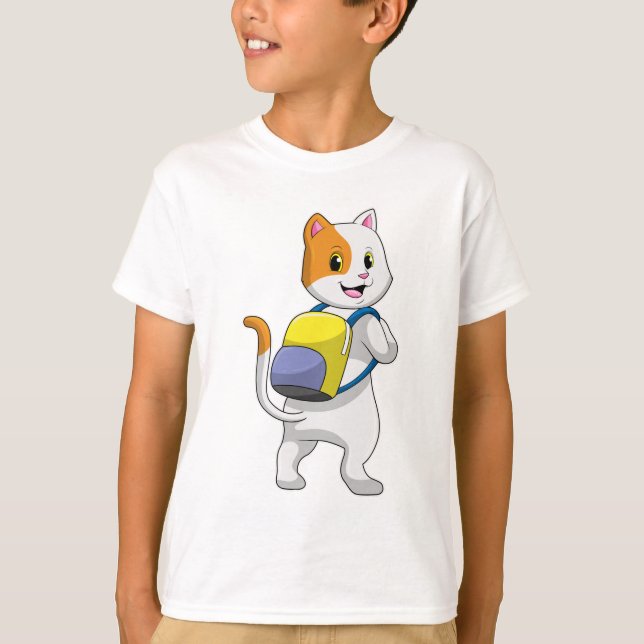 Katze als Hiker mit Rucksack T-Shirt (Vorderseite)
