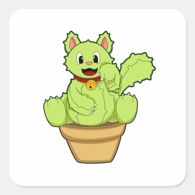Katze als Kaktus Quadratischer Aufkleber (Vorderseite)