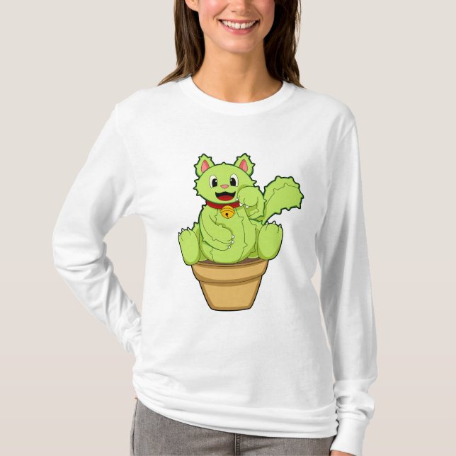 Katze als Kaktus T-Shirt (Vorderseite)
