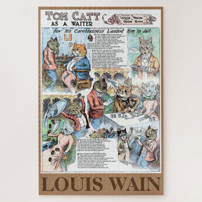 Katze als Kellnerin, Louis Wain Puzzle (Vertikal)