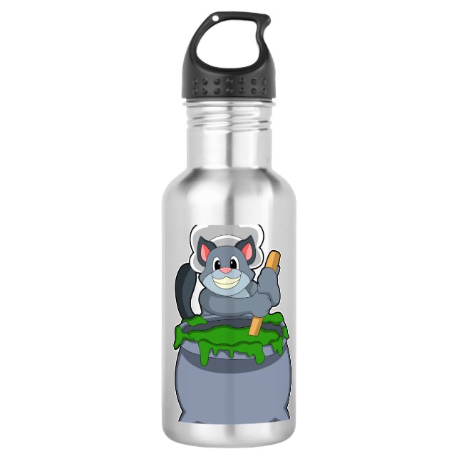 Katze als Koch mit Zaubertrank Edelstahlflasche (Vorderseite)