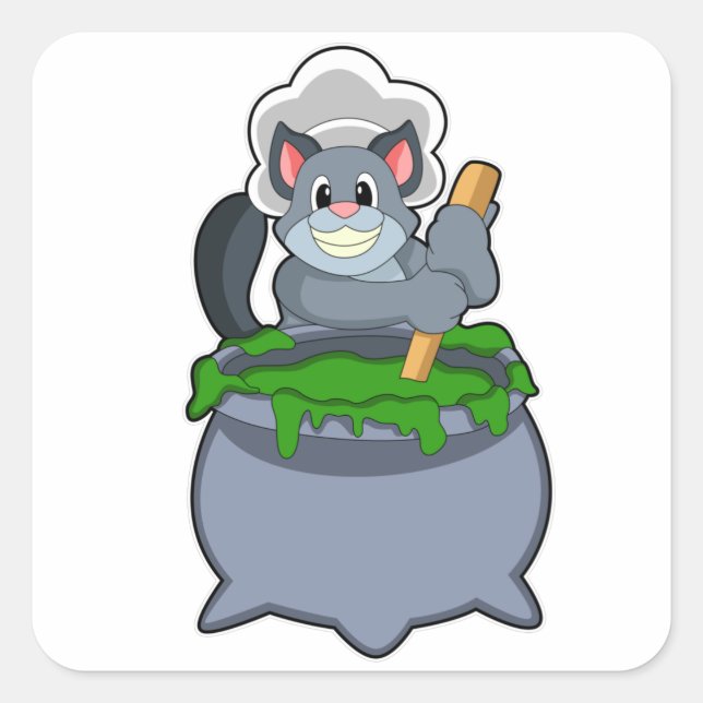 Katze als Koch mit Zaubertrank Quadratischer Aufkleber (Vorderseite)