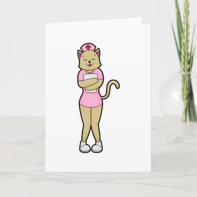 Katze als Krankenschwester mit medizinischer Liste Karte (Vorderseite)