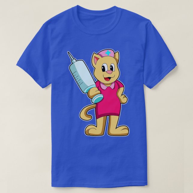 Katze als Krankenschwester mit Spritze T-Shirt (Design vorne)