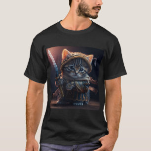 Katze als Krieger mit einem Schwert T-Shirt