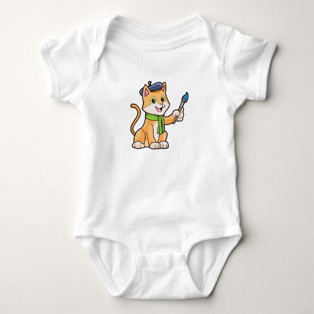 Katze als Maler mit Pinsel und Karpfen Baby Strampler (Vorderseite)