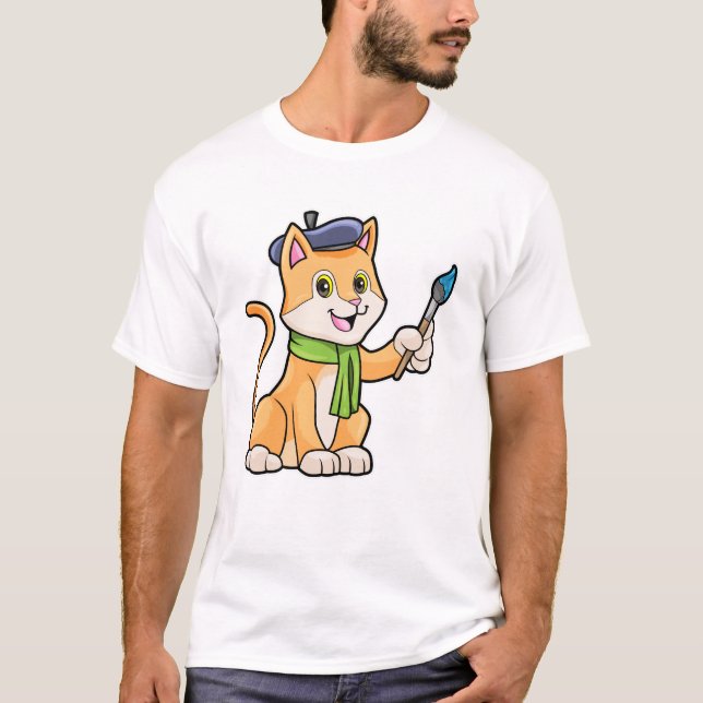 Katze als Maler mit Pinsel und Karpfen T-Shirt (Vorderseite)