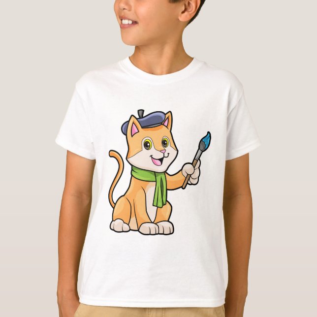 Katze als Maler mit Pinsel und Karpfen T-Shirt (Vorderseite)