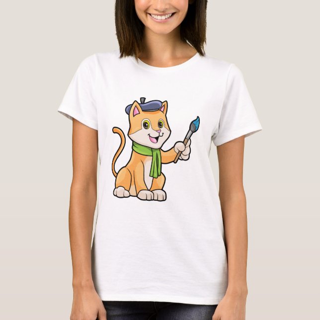 Katze als Maler mit Pinsel und Karpfen T-Shirt (Vorderseite)