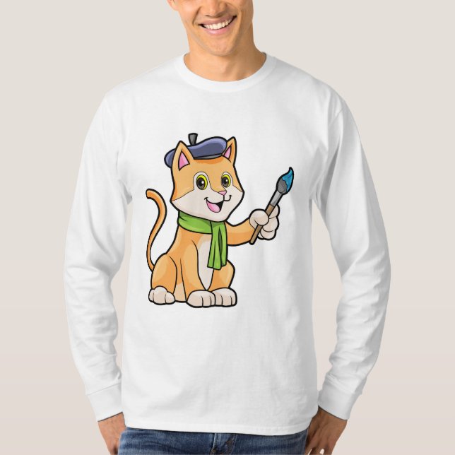 Katze als Maler mit Pinsel und Karpfen T-Shirt (Vorderseite)