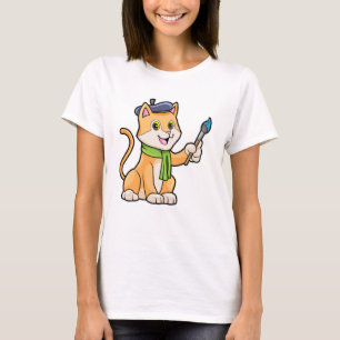 Katze als Maler mit Pinsel und Karpfen T-Shirt