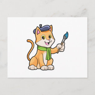 Katze als Maler mit Pinsel und Schal Postkarte