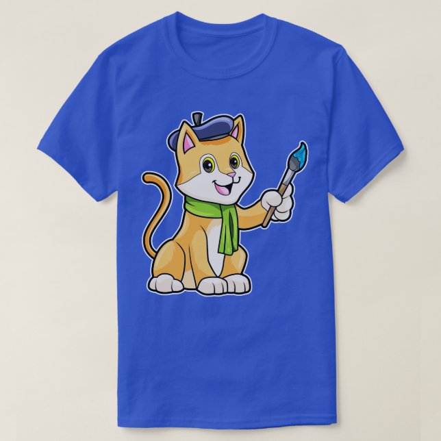 Katze als Maler mit Pinselstrich T-Shirt (Design vorne)