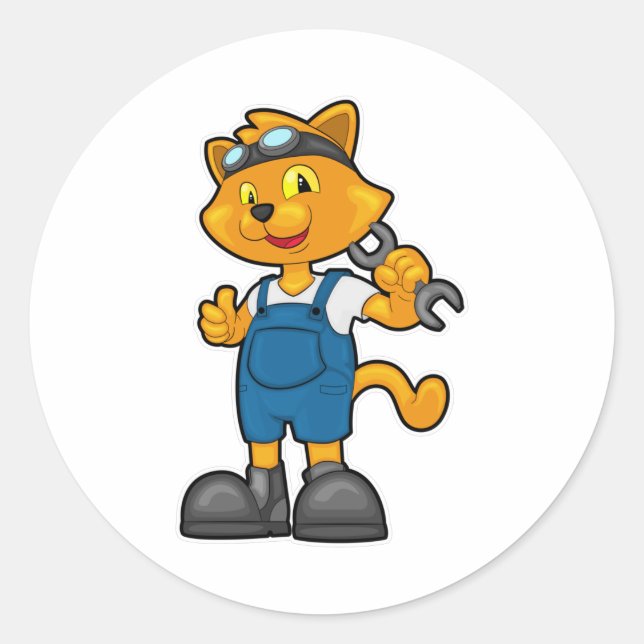 Katze als Mechanik mit Spanner Runder Aufkleber (Vorderseite)