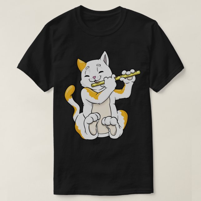 Katze als Musiker mit Flöte T-Shirt (Design vorne)