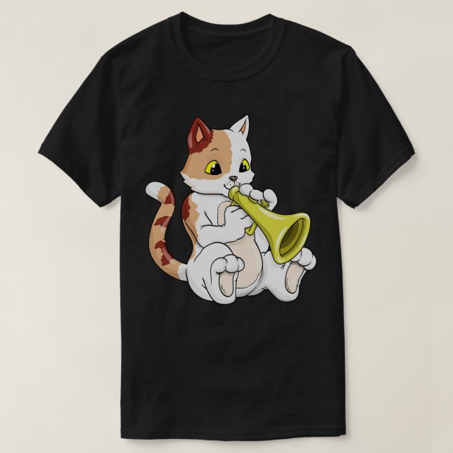 Katze als Musiker mit Trompete T-Shirt (Design vorne)
