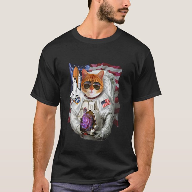 , Katze als Pilot Astronaut, Space Shuttle Kommand T-Shirt (Vorderseite)