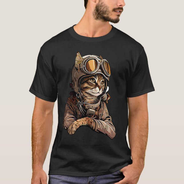 Katze als Pilot Katze Pilot Katze Bunte Kitty T-Shirt (Vorderseite)