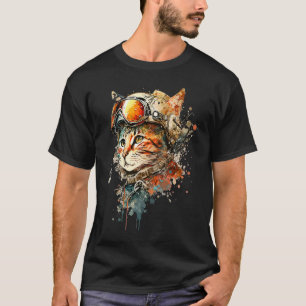 Katze als Pilot Katzenpilot Bunte Katze 1 T-Shirt