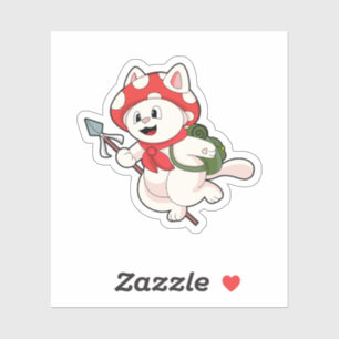 Katze als Pilzsucher mit Pilzsaal Aufkleber