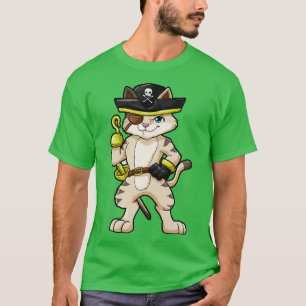 Katze als Pirat mit Dolch und Säbel T-Shirt